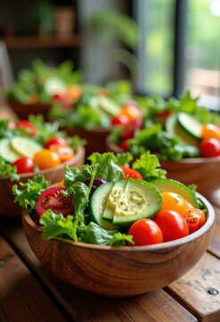 vibrant fresh salads eco friendly bowls colorful ingredients healthy cuisine organic plant based delicacies, green, leafy, arugula, spinach, cucumber