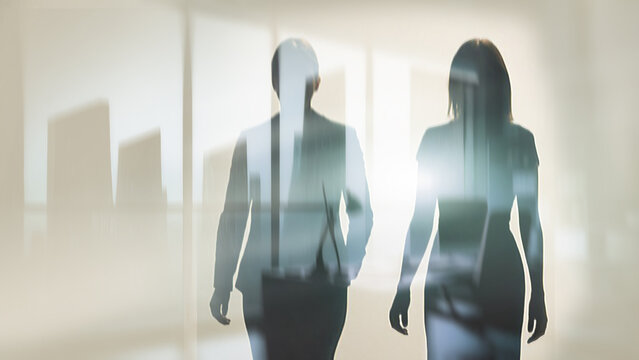 Diverse office team on abstract city financial background, perfect for business presentation or corporate concept.