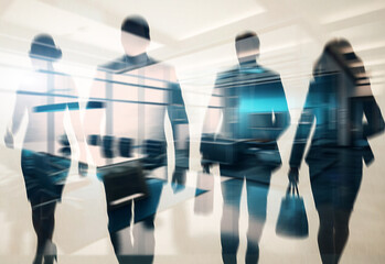 Diverse office team on abstract city financial background, perfect for business presentation or corporate concept.