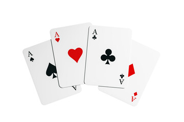 Four aces from a poker deck isolated on transparent background, clean graphic style, light layout. Concept for gambling or casino design. 3D Rendering