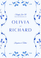 Blue and White Classic Flower Wedding Invitation