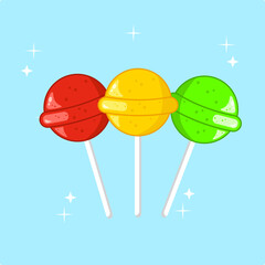 Round Colorful Lollipops on a Stick Vector Illustration Cartoon Design
