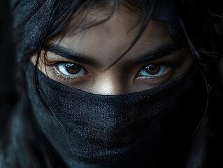 Naklejka premium A ninja like warrior hidden in the shadows their intense eyes revealed