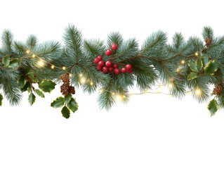 Christmas garland with red berries transparent background holiday decor pine needles festive vibe
