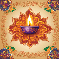 Diwali Celebration A Radiant Diya and Floral Mandala
