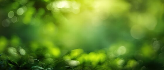 Obraz premium The green foliage bokeh background with soft sunlit glow and tranquil dreamy atmosphere