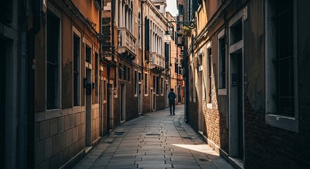 street photograph of a labyrinthine alley in a historic city like Venice or Kyoto