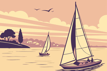 Sailing regatta in the golden light of a calm summer evening
