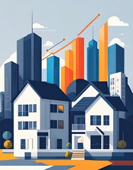 Obraz premium Modern House Design Amidst Skyscrapers in a Vibrant Cityscape