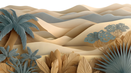 Desert Oasis Paper Art, isolated on transparent background