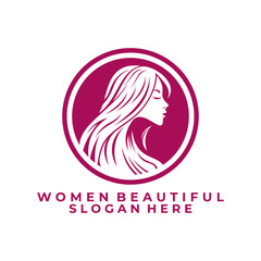 Women beauty sticker logo design vector. Retro women beauty logo
