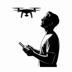 Drone Pilot Operating Remote Control Silhouette