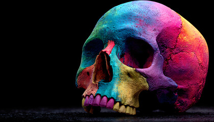 black skull colored image brightly coloured background halloween death illustration human decoration multi celebration skeleton skittish dark bone design abstract dead face person horror symbol