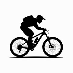 Naklejka premium Mountain Biker Silhouette on White Background
