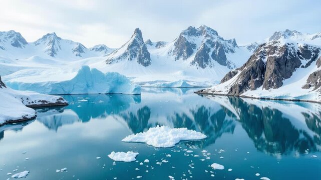 Stunning aerial drone footage captures Greenland's majestic icy blue fjords and snow-capped mountains in breathtaking 4K resolution, perfect for adventure and travel visuals.