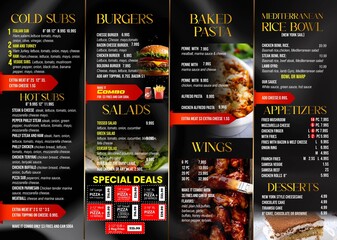 Menu design in Gold and Black color for Restaurant