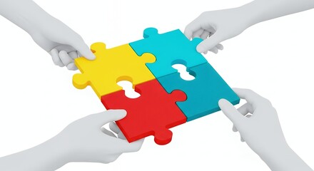Teamwork Puzzle Pieces Joining Together Concept Collaboration Success Partnership Business Strategy