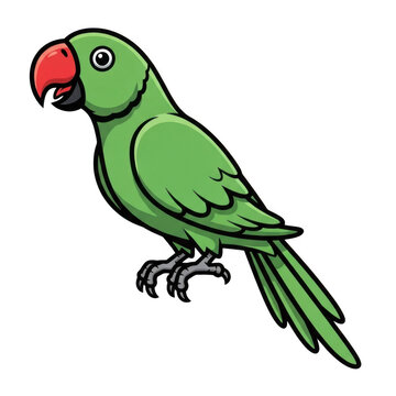 Green parrot bird cartoon isolated on transparent background