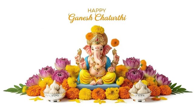 illustration of Lord Ganpati for Ganesh Chaturthi festival of India, Ganesh chaturthi for greeting,card, poster background.4K video animation.