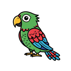Cute cartoon green parrot isolated on transparent background