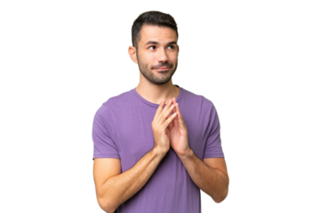 Young handsome caucasian man over isolated background scheming something