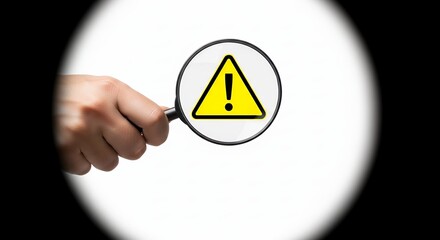 Warning Sign Under Magnifying Glass Inspection Risk Assessment Safety Precautions Alert Symbol Concept