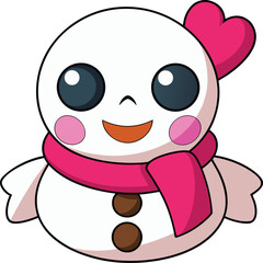 Obraz premium Adorable Cartoon Snowman With Pink Scarf and Heart Accessory