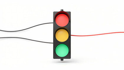 Traffic light with red, yellow, and green indicators on white background  