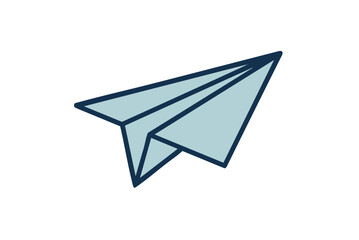 Simple hand drawn illustration of a light blue paper airplane in flight against a muted blue background