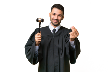 Judge caucasian man over isolated background making money gesture