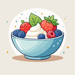 Colorful Berry Parfait In Light Blue Bowl