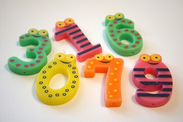 Number 97 party candle isolated on white background, close-up with copy space.