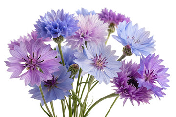 Campanula. Cut out blue and pink flowers. Flowerbed isolated on transparent background. Bush for garden design or landscaping
