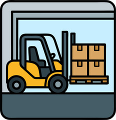 Vector Illustration of Forklift in Warehouse Carrying Boxes on Pallet – Flat Design Icon for Logistics and Industrial Concept
