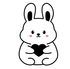 Kawaii bunny holding a black heart.