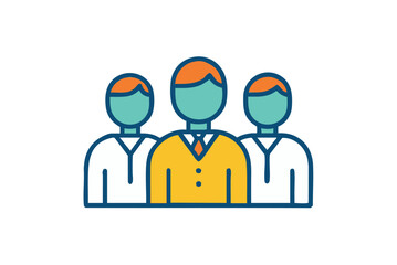 Stylized flat illustration of three diverse people in business attire standing together