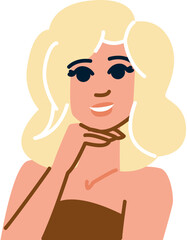 Smiling blonde woman touching chin, fashion and beauty illustration
