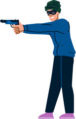 Masked criminal pointing gun, committing crime