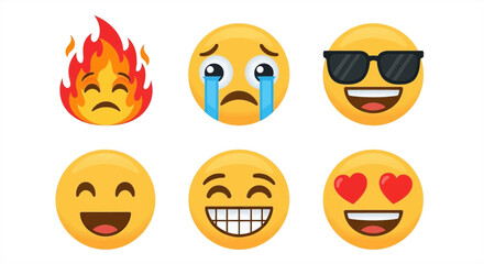 Fototapeta premium Expressive emoji faces capture emotions from joy to sorrow, perfect for digital communication and creative projects.