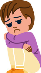 Sad child sitting alone and hugging knees