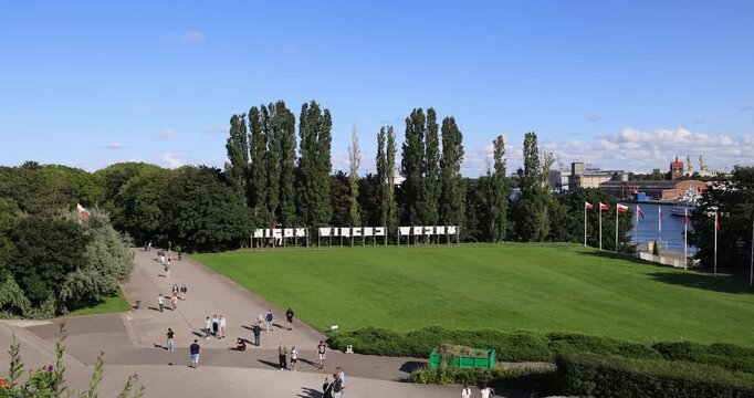 Gdansk Poland memorial park where WW II started. The Baltic coast of northern Poland. World War II started here with German invasion. Economic international port for import export.