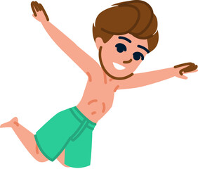 Happy boy diving and having fun on summer vacation