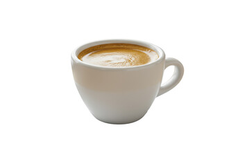 Fototapeta premium transparent ceramic espresso cup with rich espresso and golden crema on a saucer, on a light wood desk with a blurred modern office background, concept of focus and modern professionalism