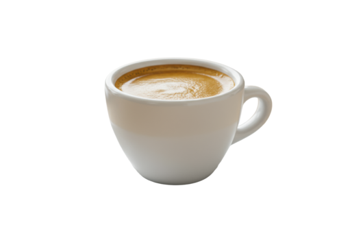 transparent ceramic espresso cup with rich espresso and golden crema on a saucer, on a light wood desk with a blurred modern office background, concept of focus and modern professionalism - Powered by Adobe