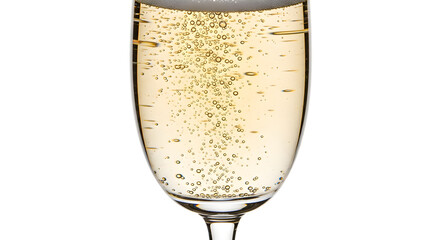 Elegant champagne glass with bubbles isolated on white background
