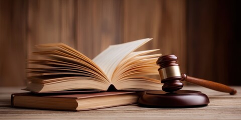 The Gavel and Open Law Books on a Wooden Desk Symbolizing Justice and Authority
