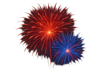 Red and blue fireworks exploding against a transparent background, perfect for celebrations and festive designs