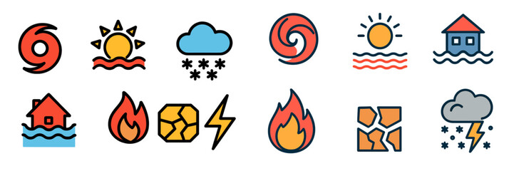 Obraz premium Natural Disaster Icons Set, Minimalist flat design