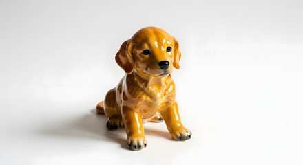 Ceramic golden retriever puppy statue isolated on white background