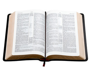 Obraz premium Open Holy Bible Showing Text and Ribbon Bookmark, isolated on transpat background”.jpg